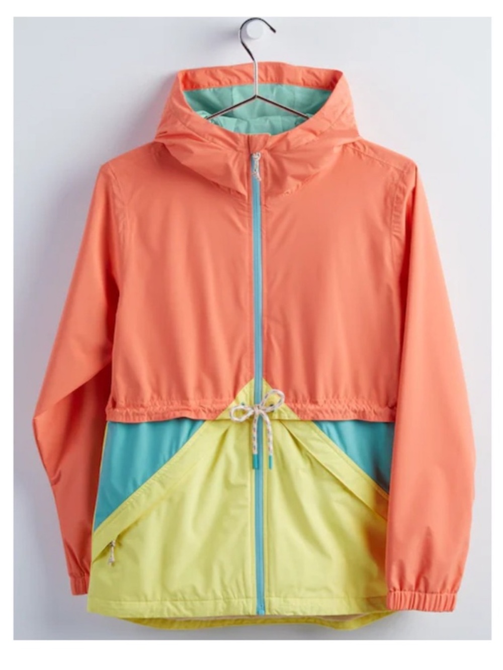 Burton Living Lining Colorblock Rain Jacket in Coral, Teal & Yellow